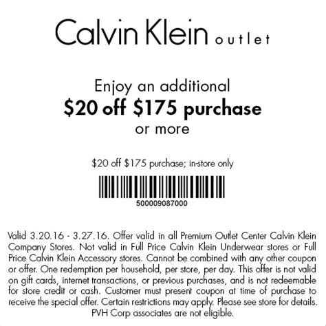 are calvin klein coupons good at factory outlet